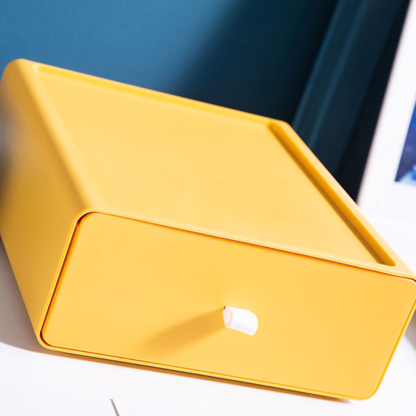 Stabelbar desktop-opbevaringsboks, stærkt bærende, skuffedesign, gul
