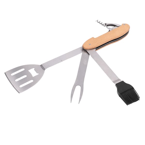 BBQ-værktøjssæt 5 i 1 Multifunktionelt foldbart bærbart spatel børste gaffel flaskeåbner rustfrit stål grill kombisæt