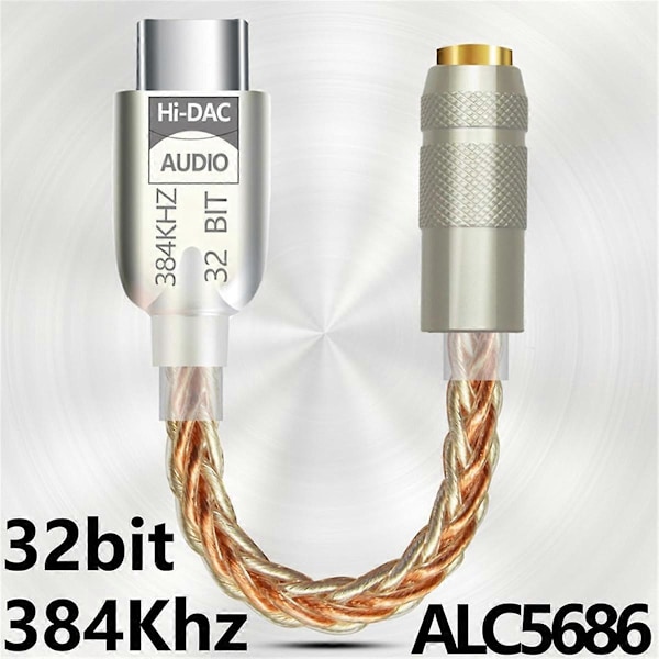 USB C til 3.5mm DAC Øretelefonforsterker Hifi Digital Audio Dekoder