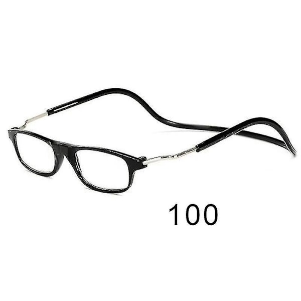 Foldable Adjustable Clear Magnetic Reading glasses power 100 Black