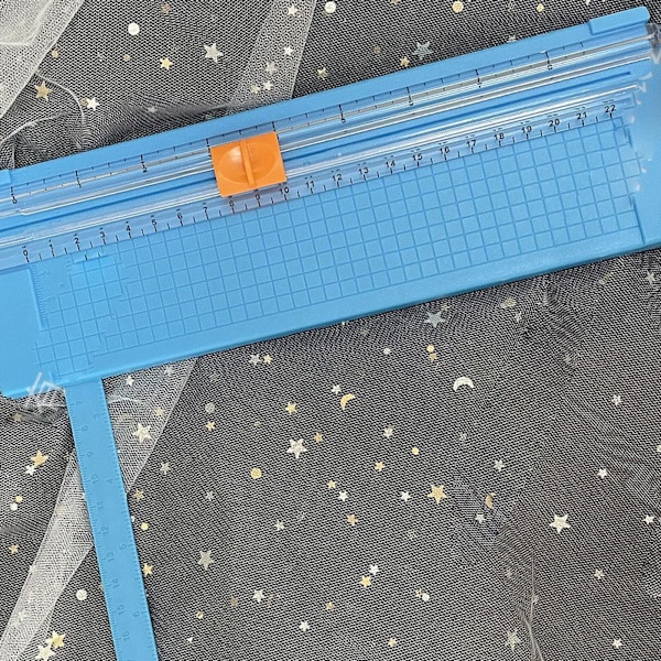 Papperskärare Liten Mini Fällbar Genomskinlig Skala Gratfri Kolstål Skärning Scrapbook Papper Trimmer Blå