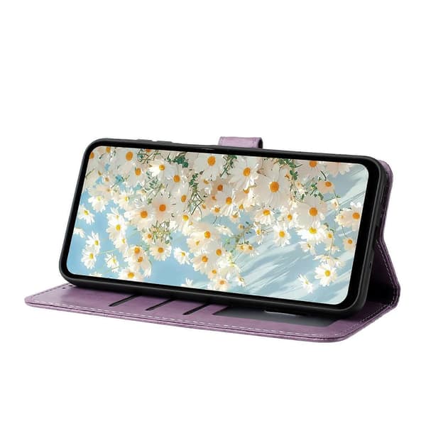 Leather Case with Embossed Daisy Pattern, Wallet Stand, Protective Phone Cover for Samsung Galaxy A56 5G Light Purple