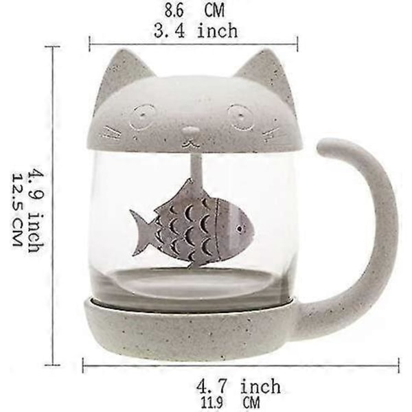 Kissakuvioinen lasinen teekuppi, vesipullo kalakuvioisella teepannulla, siivilällä varustettu kahvimuki 250ml (8oz)