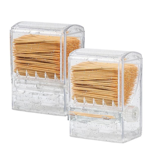 Transparent Akryl Tandpetarehållare med Kreativ Knoppbrytare - Automatisk Tandpetarebox (2 stycken)