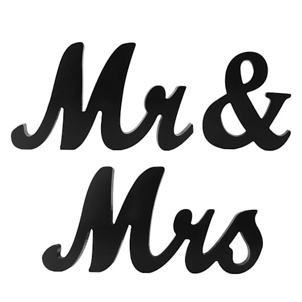 Brevdekorasjon i tre, Mr and Mrs-skilt, unikt design, dekorative ornamenter i tetthetsplate