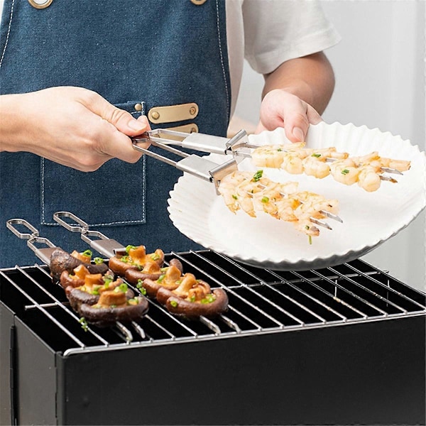 Grillspyd i rustfrit stål med dobbelt nål, 10 stk.