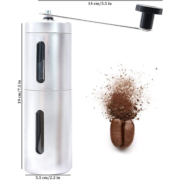 Manuel Kaffekværn, Håndkaffebønnekværn i Rustfrit Stål, Bærbar Håndsving Kaffekværn til Rejser