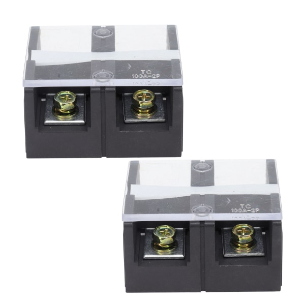 2stk Wire Barrier Block Terminal Strip 600V 100A TC Fast Jern Dual Rader Terminal Strip med deksel Svart 2 Posisjoner (1002)