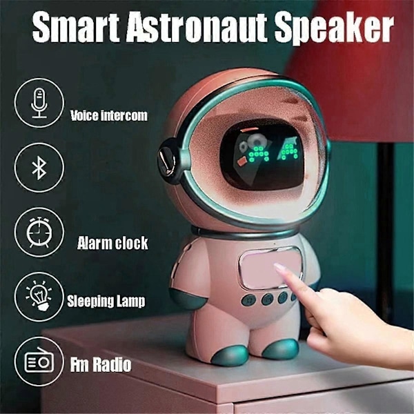 Smart Astronaut Bluetooth Högtalare Portabel Stereo Bordsklocka Vit