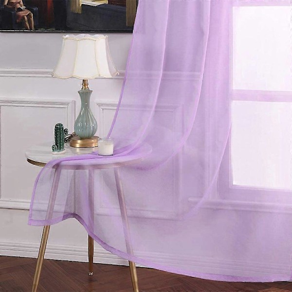 Sæt med 2 lette voilegardiner med øjer, transparent look, gardiner lavet af voile polyester, øjegardin, transparent, 140x245 cm (BxH), lys lilla