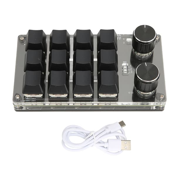 12-tasters mekanisk tastatur understøtter kablet USB trådløs Bluetooth DIY programmerbart rødt switch makrotastatur med 2 knapper til spil
