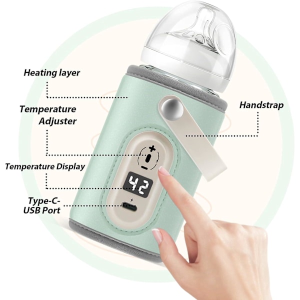 USB-drevet bærbar flaskevarmerpose til baby - Isoleret varmepose til rejser, brug i bilen - Holder mælken varm - Termostatstyring