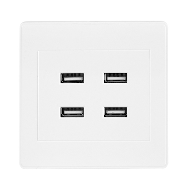 4 USB-porter DC 5V Hjemmekontor Elektrisk Veggmontert Strømuttak Laderuttak (110~250V)