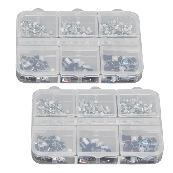 2 st 6 rutnät nagelkonst dekorationer olika former platt botten glitter manikyr prydnader för nagelsalong