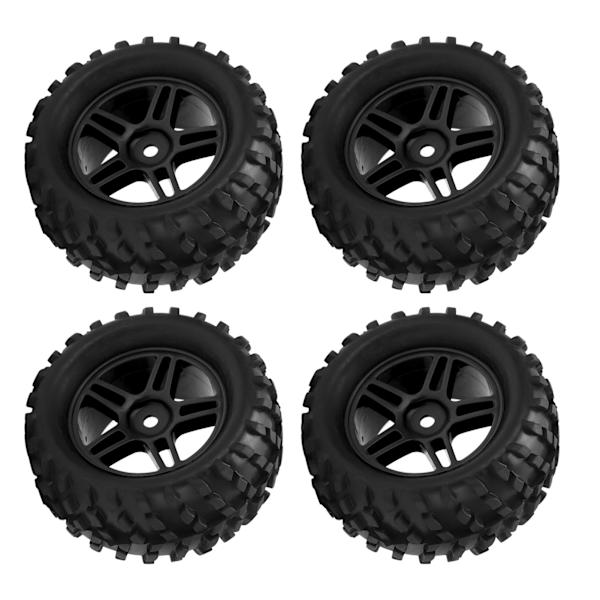 4 stk. RC-hjul og dekksett 82 mm foran og bak med flettet mønster for WLToys 144001 1/14 RC Off Road CarBlack