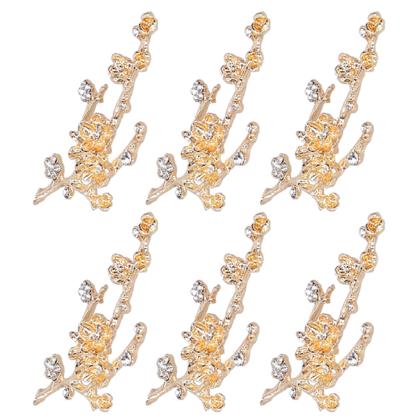 6 st blomformade broscher DIY strassbrosch nål för skor kläder smycken dekoration vit strass plommonblomma gren