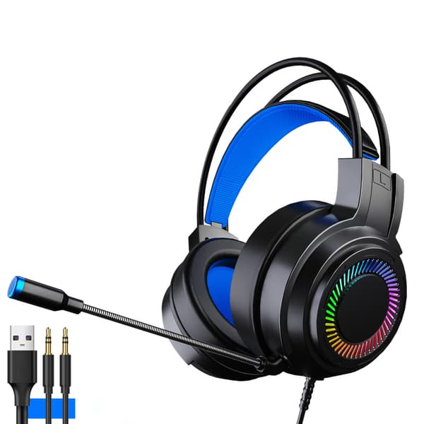 Gaming kablet headset multifunktion 7.1 lydkanal farverigt 3.5 mm PC gaming headset med mikrofon til gaming sort