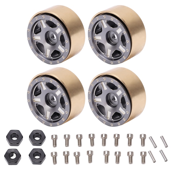 4 stk. RC Bead Lock Hubs i aluminiumlegering og messing til RC-kjøretøydekk, nav for Axial SCX24 1/24 titanfarge
