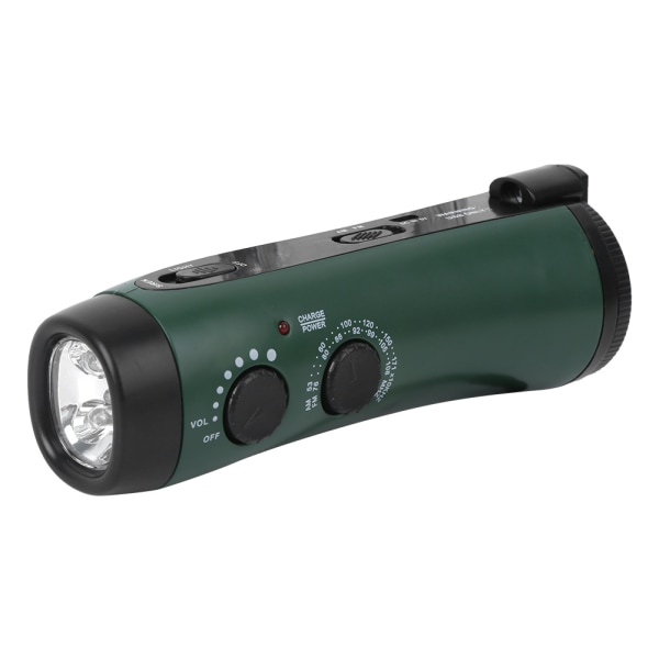 Grön utomhushandvev multifunktions ficklampa Radio med LED-lampa för nödsituationer och laddning av mobiltelefon