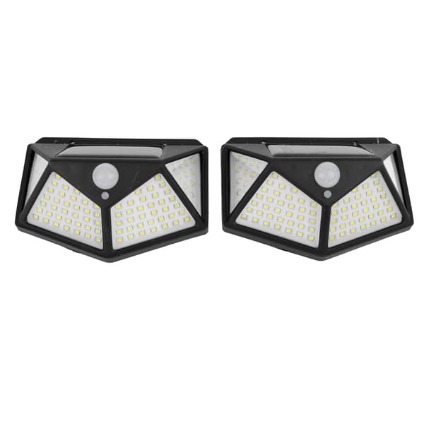 2 stk. solcellebevegelsessensorlys 4-sidig 100 LED høy lysstyrke vanntett utendørs solcellevegglampe