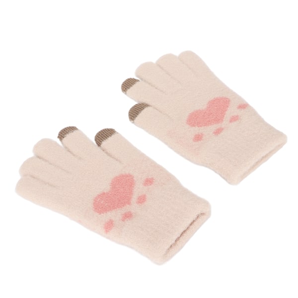 Sødt kattepote mønster touch screen handsker åndbar blød imitation mink varm tyk handskerKhaki