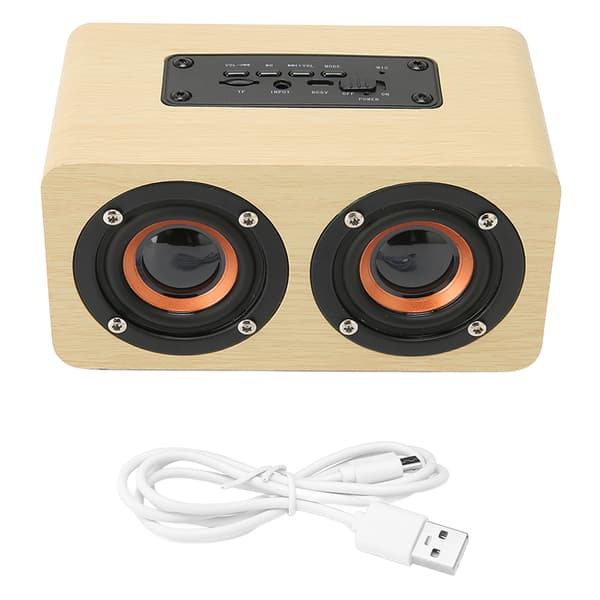 Retro Bluetooth-högtalare Inbyggd mikrofon Bärbar trådlös högtalare Stöder minneskort USB AUX MP3 Gul träkorn