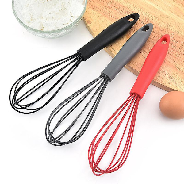 3 st Platt Äggvändare och Ballong Äggrörare - lämplig för non-stick kokkärl, Silikon Röd