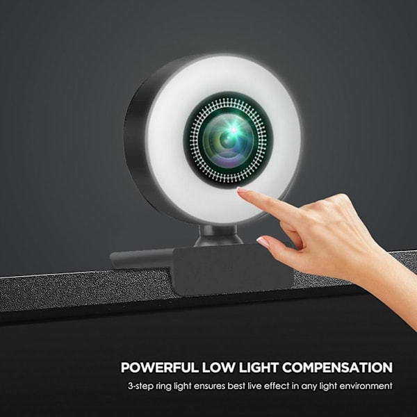 Full HD 4K webkamera til computer med indbygget ringlys