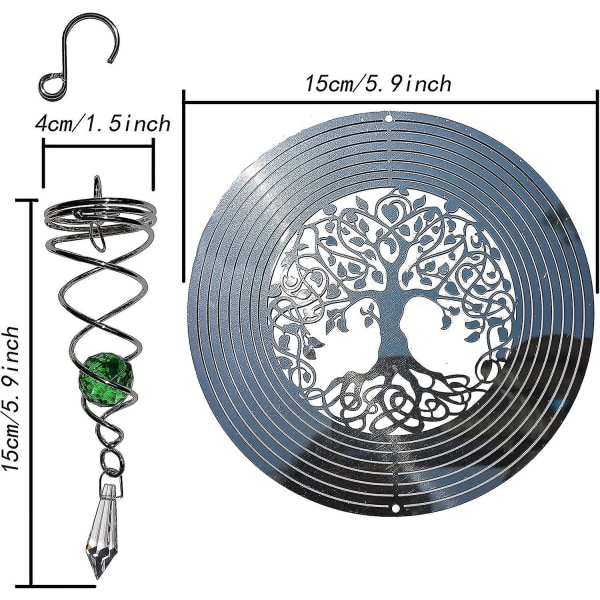 3D Metal Life Tree of Life Wind Chime med spiralskue - hengende skulptur i rustfritt stål for plen og hage