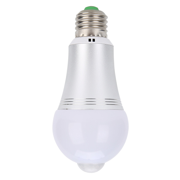 E27 7W Human Body Induction Bulb Light LED Motion Sensor Light för Hem Trapp Användning AC85-265V Vit