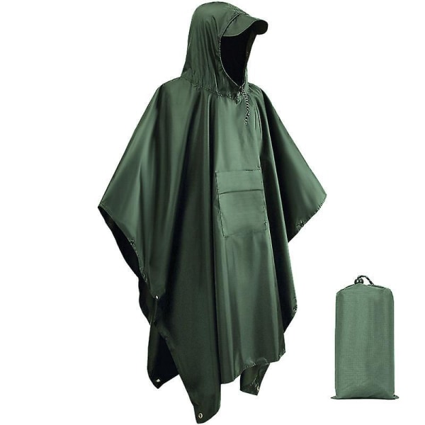 Grønn pakkbar vanntett kappe for menn og kvinner - Lett vindtett pustende regnjakke med hette og sykkelhåndleddsstropper