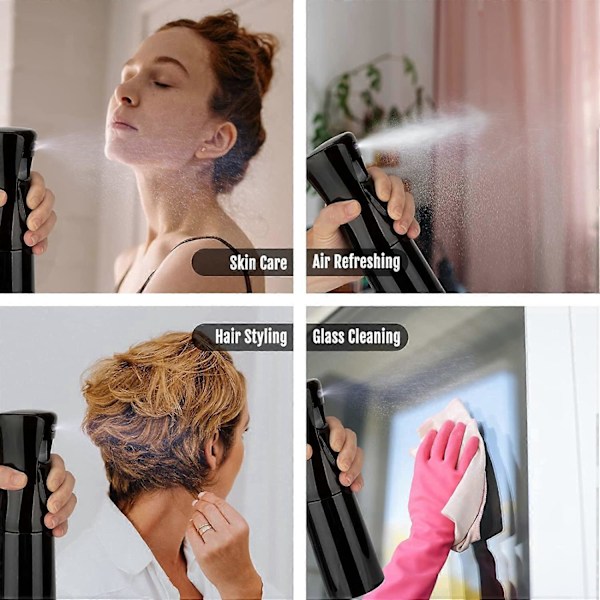 Kontinuerlig Sprayflaska 200 ml (svart-2-pack), Mister Sprayflaska för Hår, Fin Mist Vattensprayflaska för Salonger, Hårstyling, Växter, Hud