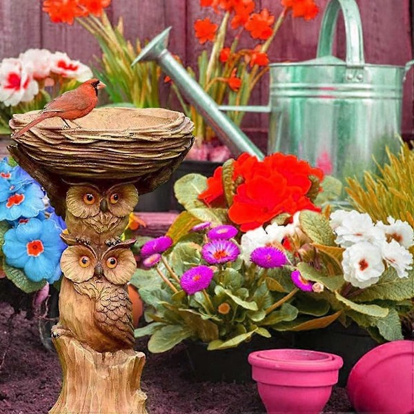 Harpiks Ugle Fuglebad Eventyrhave Fuglebad Ornamenter Skulpturer Harpiks Traditionelt Fuglebad