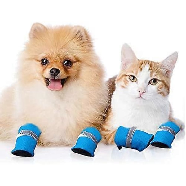4 Stykker Sommer Potebeskyttere til Små og Mellemstore Hunde og Katte Sko Åndbare Skridsikre Mesh Hunde Sandaler med Justerbart Spænde Traction ControlS