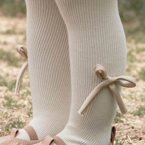 Barn Bow Leggings Kammad Bomull Fashionabla Söt Flicka Bow Footed Strumpor Beige XL Lämplig För 6‑8 År Gammal