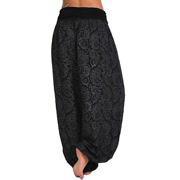 Trykte Baggy Harem Yoga Bukser til Kvinder Aladdin Gypsy Hippie Plus Størrelse 4XL Sort