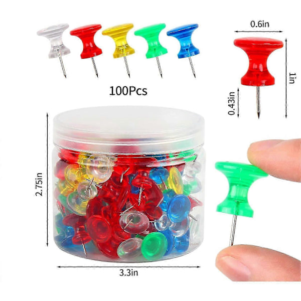Kæmpe Tegnestifter 100-pak Store Knappenåle Bruges kompatibelt med Korktavle Opslagstavle med Plastikæske