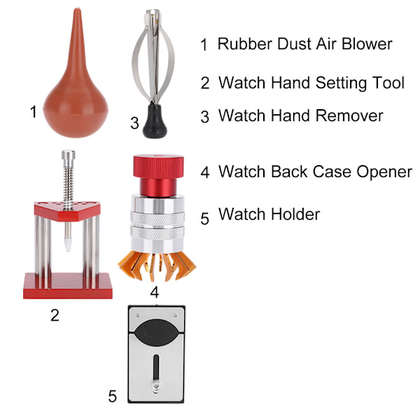 5 Set Watch Dust Air Blower Watch Back Case Öppnare Handinställningsverktyg