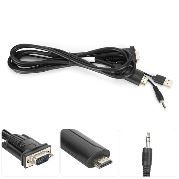 1,8M VGA til HD Multimedia Interface Kabeladapter med Audio High Definition 1080P USB-kabel D14