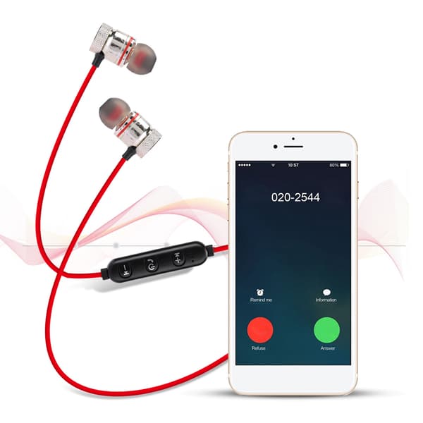 Trådlösa Bluetooth Sport-hörlurar In-Ear Brusreducerande Hörlurar Headset (rouge)