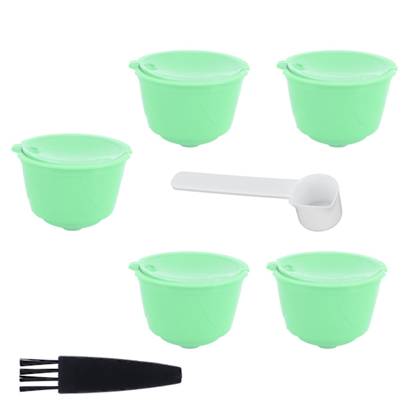 Kaffekapselset i rostfritt stål för DOLCE GUSTO-kaffemaskin (grön, 5 kapslar, 1 sked, 1 borste)