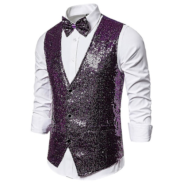 Snygg Sequin Casual Väst för Män L Lila