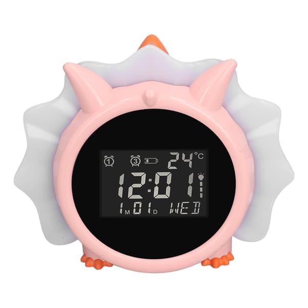 Väckarklocka Rosa Dinosaurieform Multifunktionell Sänglampa LED Elektronisk Väckarklocka