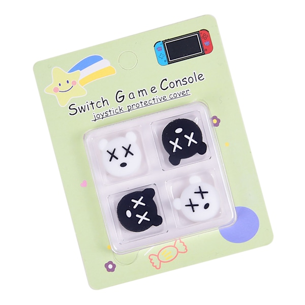 Silikon Joystick-skydd Söt Cartoon Ergonomisk Reptålig Spel Tumgreppsskydd för Switch Svart X och Vit X 4 st