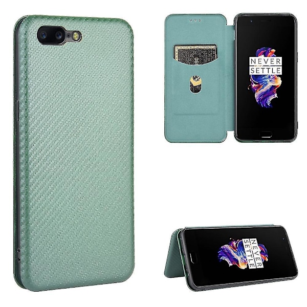 Oneplus 5 hiilikuituinen nahkakotelo - B6 vihreä