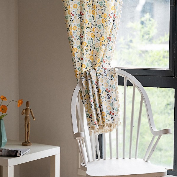 Blommiga Gardiner Halvmörkläggande Vardagsrum Draperier Längd Bomull Linne Blandning Bohemisk Fönstergardin 150*280cm