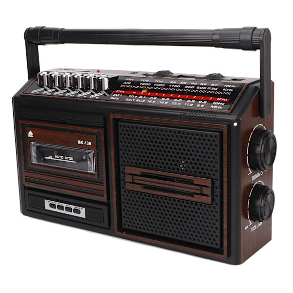 Kassettspiller Opptaker Full Band Støyfri Plug in Card AM FM Bærbar Radio for Eldre Barn Brun EU Plugg 220V