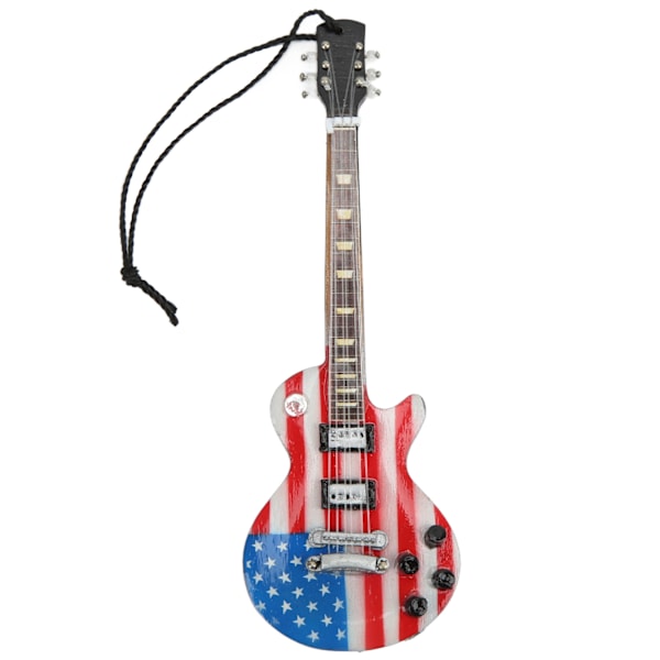 Musikkinstrumentanheng i britisk flagg-stil, gitarform i tre, utsøkt vakker, fin detaljert minianheng
