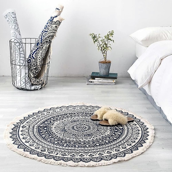 Vintage Boho Puuvillamatot Mandala-kuviolla Pestävä Käsinkudottu Boheemi Pyöreä Matto Tupsuilla Makuuhuoneeseen Eteiseen Olohuoneeseen Sohvapöydän Lattiamatot