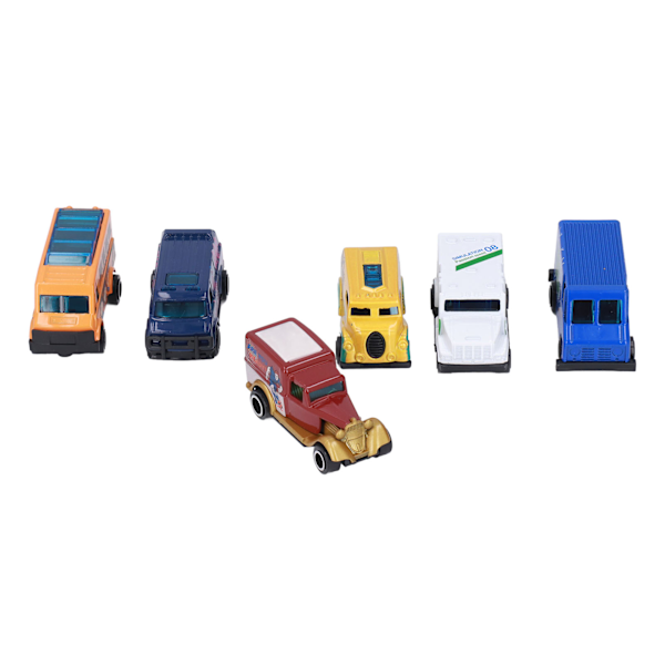 6 st legering bilmodell robust hållbar legering plast olika former levande färger 1:64 skala metallbuss leksaksbilar set